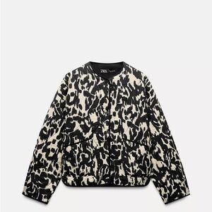 ZARA Black & Cream Animal-Print Quilted Jacket